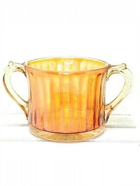 Vintage Amber Carnival Glass Sugar Bowl